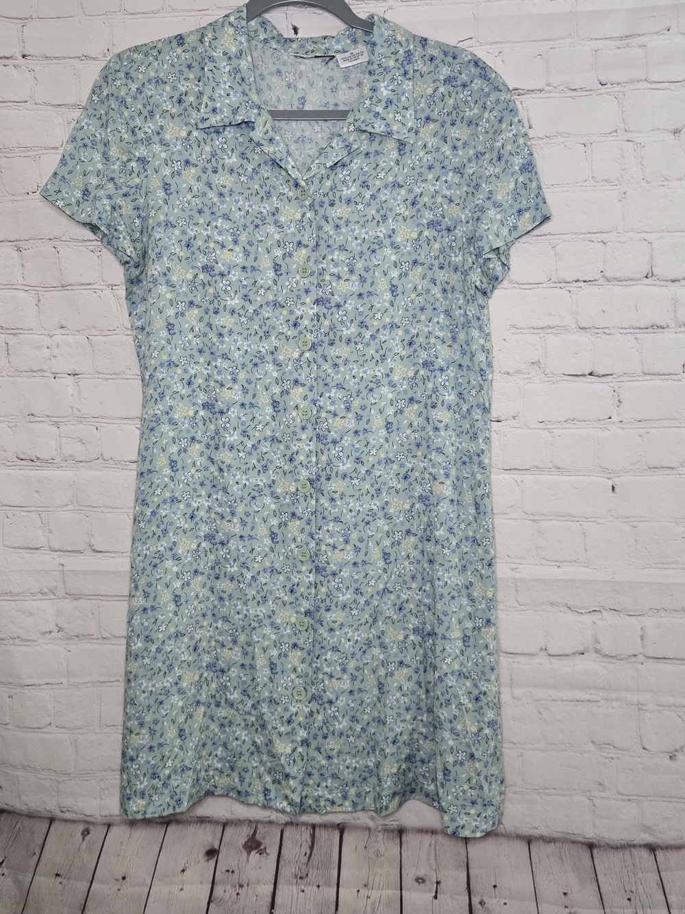 Vintage 90s Micro Floral Full Button Shirt Dress Sz 10 Soft Grunge Cottagecore